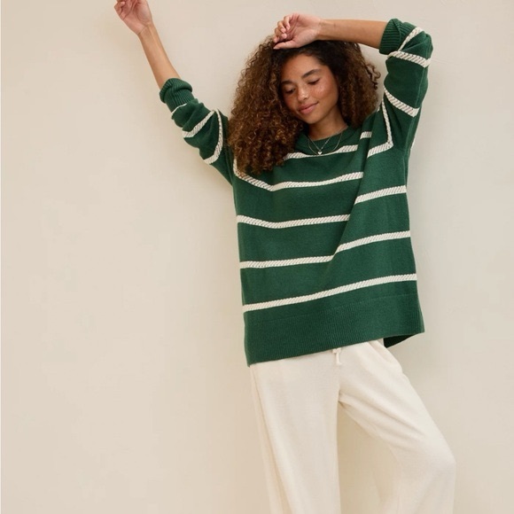 Aerie Softest Luxe Crew Sweater Green Striped - Picture 2 of 10